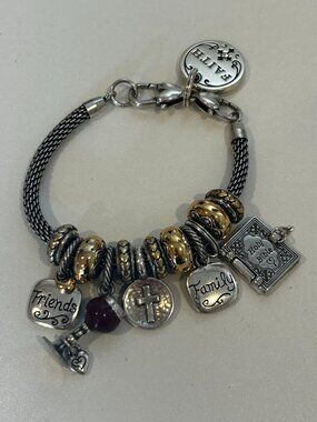 Brighton Charm Bracelet: Yellow gold & silver Tone Holy Bible Book, Cross